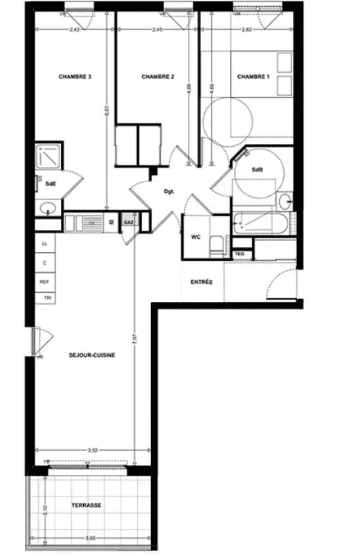 Plan de construction du T4 avec terrasse